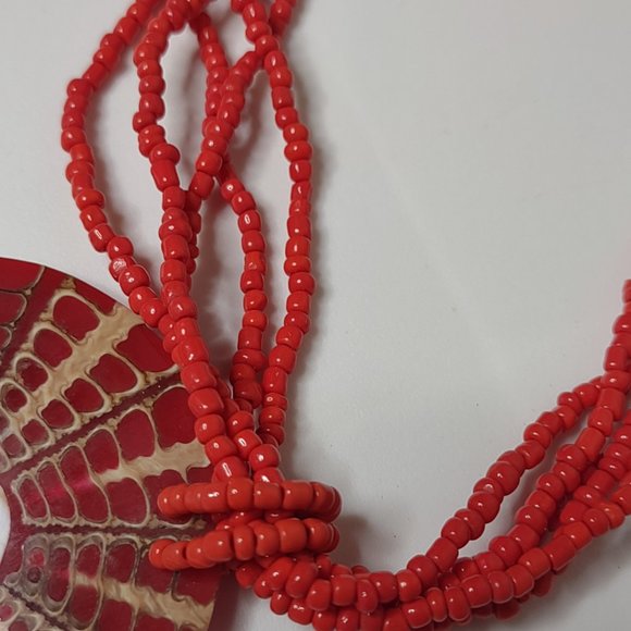 17.75 Inch Red Beaded Large Pendant Necklace - Picture 5 of 11